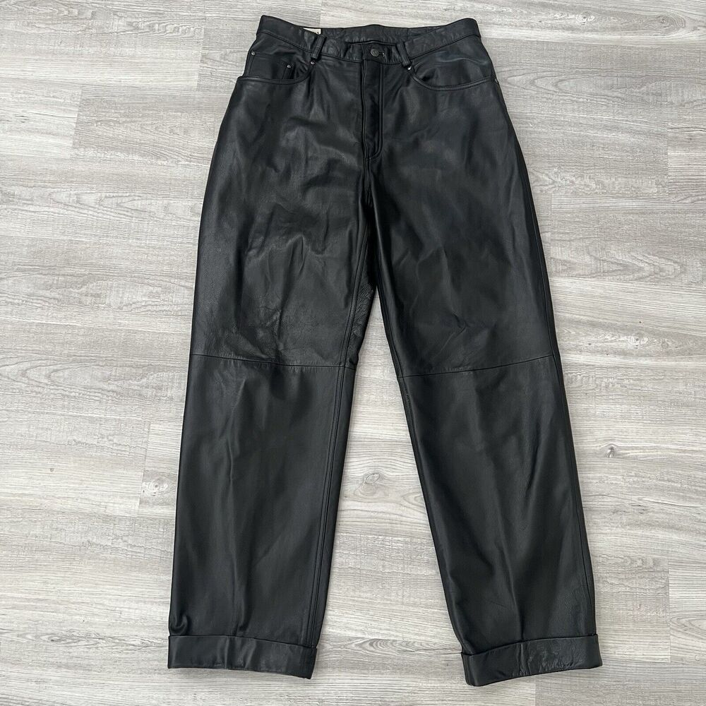 Wilsons Leather M.Julian Pants Mens 34 Black Leather Biker Motorcycle Soft Lined - Picture 1 of 5